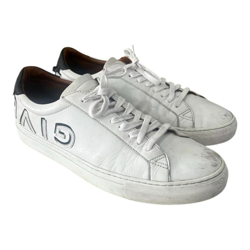 Givenchy Mens Urban Street White Black Logo Low Top Flat Trainer Sneaker Sz 11.5